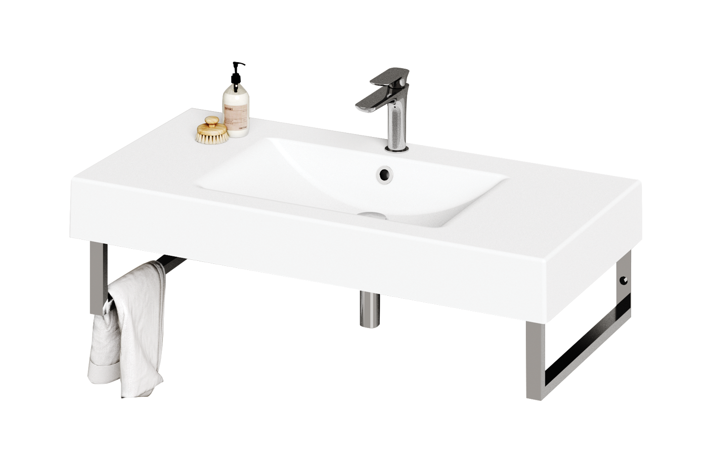 Раковина из литого камня Long Step 1000, кронштейны из нержавеющей стали